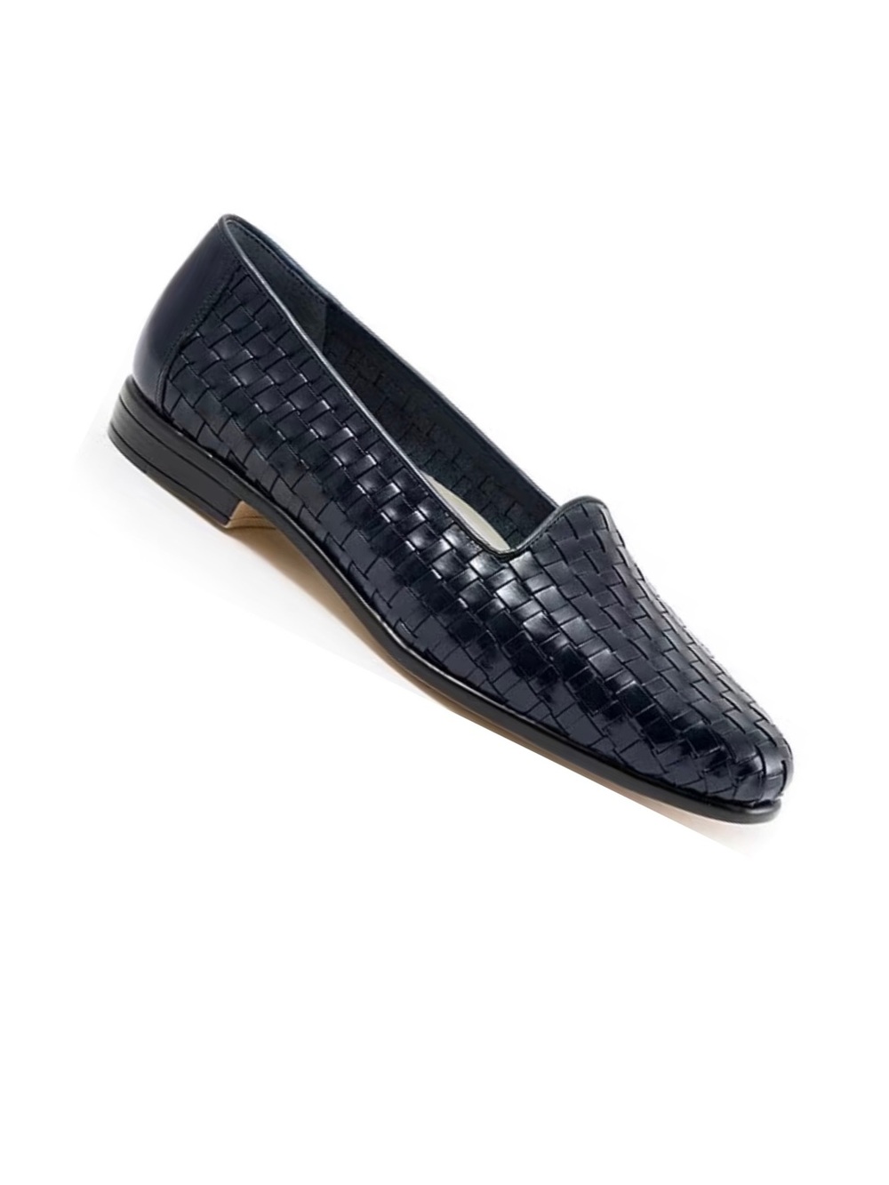 Trotters Dark Navy Woven Basketweave  Leather Slip-On Flats 9M EUC